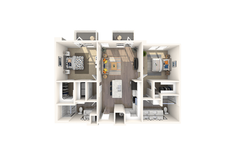 Floor plan for 2 beds, 2 baths, 1117 sqft